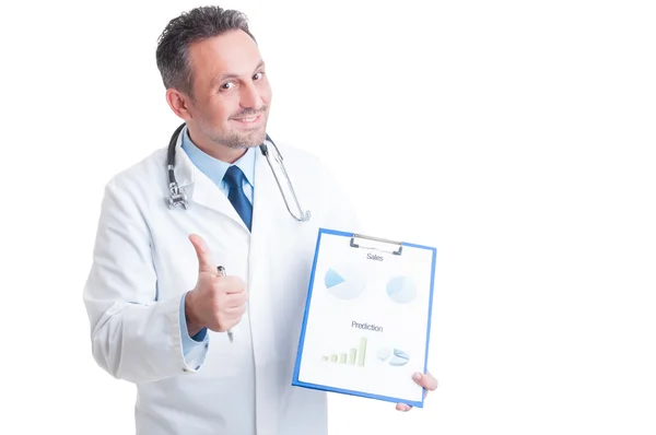 Hospital manager presenting medicine sales and financial predict — Stock Photo, Image