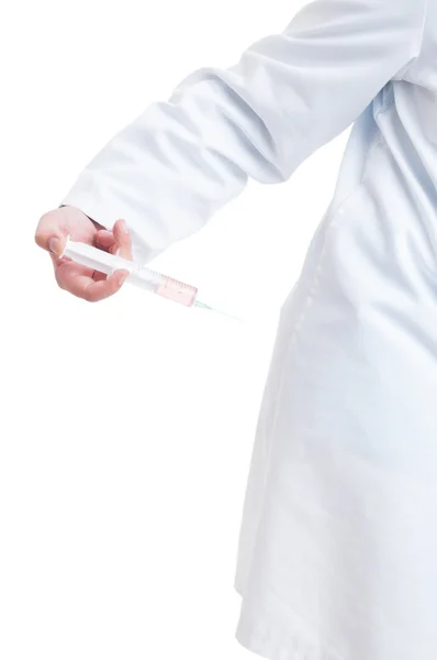Médecin s'injectant lui-même une seringue dans la hanche concept — Photo
