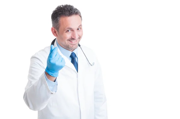 Lekarz lub lekarz prosi o pieniądze i łapówki gest — Zdjęcie stockowe
