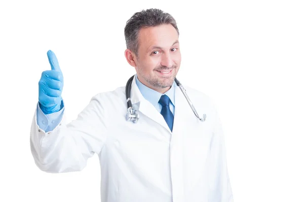 Happy medic or doctor showing like — Stock Photo, Image