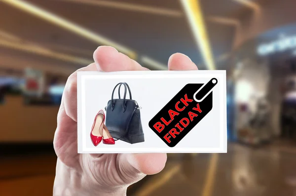 Black Friday publicidade para sapatos de mulher e bolsas — Fotografia de Stock