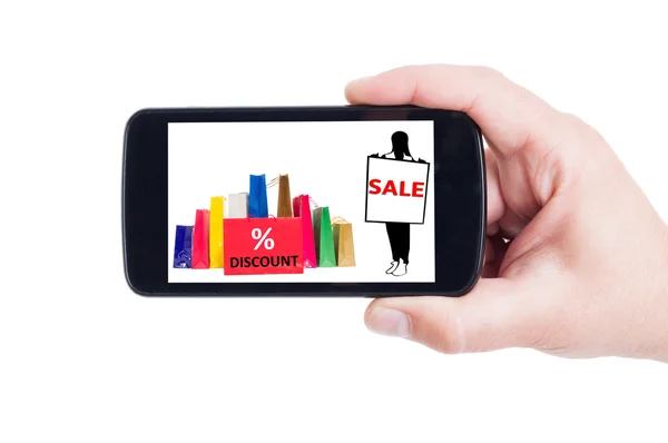 Conceito de desconto de venda de compras no smartphone — Fotografia de Stock