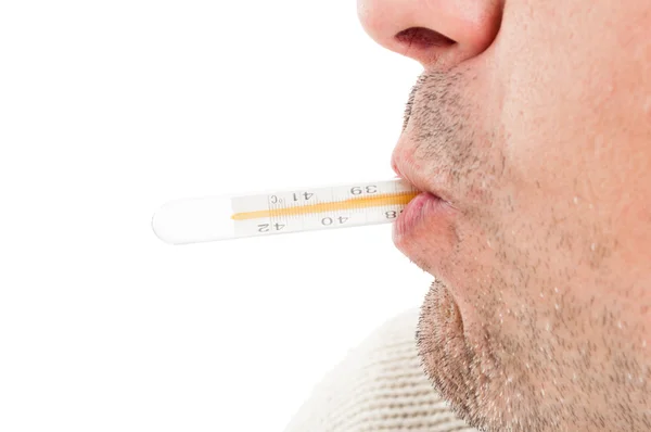 Close-up of mouth and thermometer — Stock Photo, Image