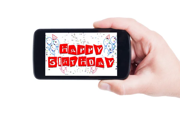 Happy birthday concept on smartphone display — Stock Photo, Image