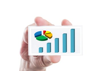 Finansal Tablolar ve grafikler büyüyen ile kağıt kartı tutan el
