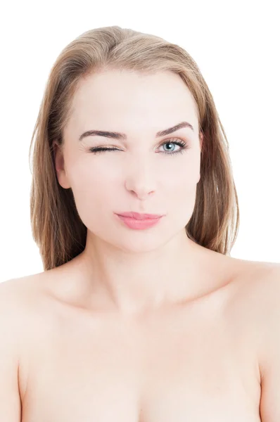 Modelki z naturalnego makijażu mrugania — Zdjęcie stockowe