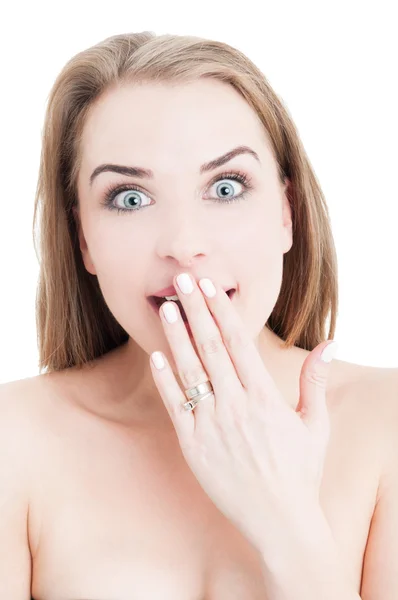 Female model with beautiful skin acting surprised — Stock Photo, Image