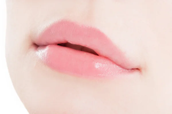 Close-up met natuurlijke vrouwelijke lippen — Stockfoto