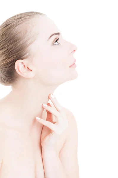 Vue du profil de la femme touchant sa peau du cou — Photo