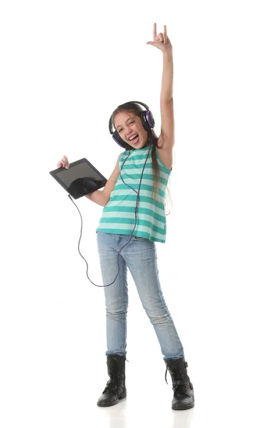 Beautiful pre-teen girl dancing and going crazy — Stock Photo, Image