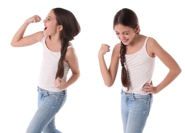 Collage d'une jeune fille célébrant une victoire . — Photo