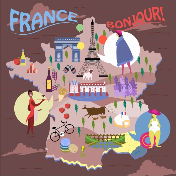 Франція карта подорожі — стоковий вектор
