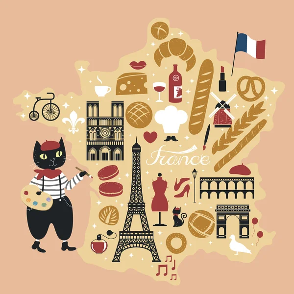 Adorável mapa de pão francês —  Vetores de Stock