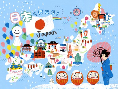 renkli Japonya seyahat harita