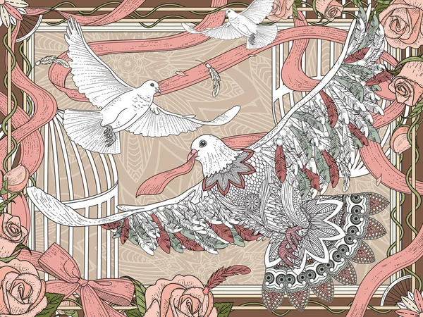 Pigeons blancs coloriage — Image vectorielle