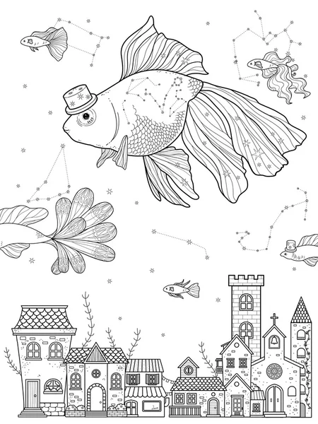 Página para colorear peces de colores de lujo — Vector de stock