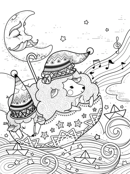 Magic sheep coloring page — Stock Vector