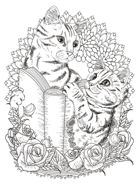 Adorable cats coloring page — Stock Vector