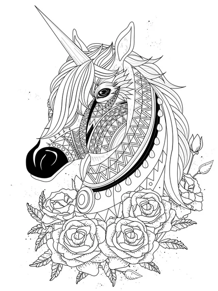 Sacred unicorn coloring page — Stock Vector