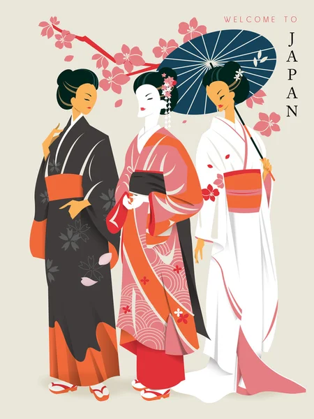 Elegant geishas poster — Stock Vector