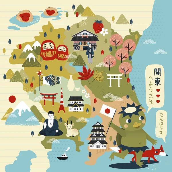 Hermoso mapa de viaje de Japón — Vector de stock