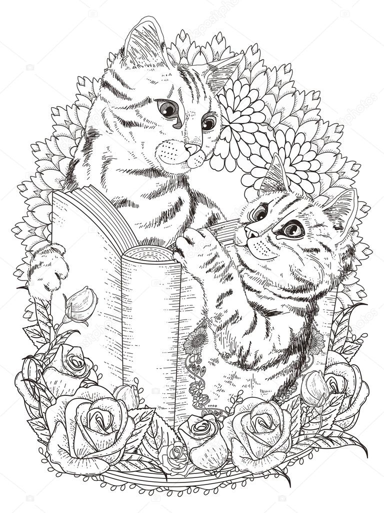 adorable cats coloring page 