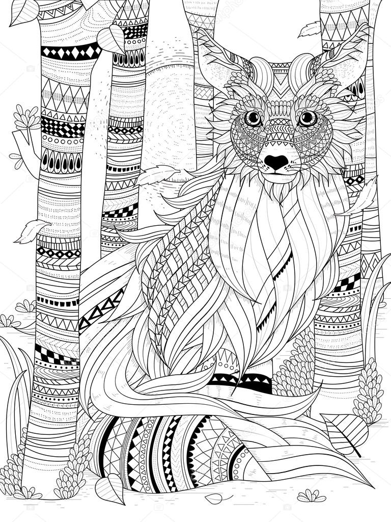 fluffy fox coloring page 