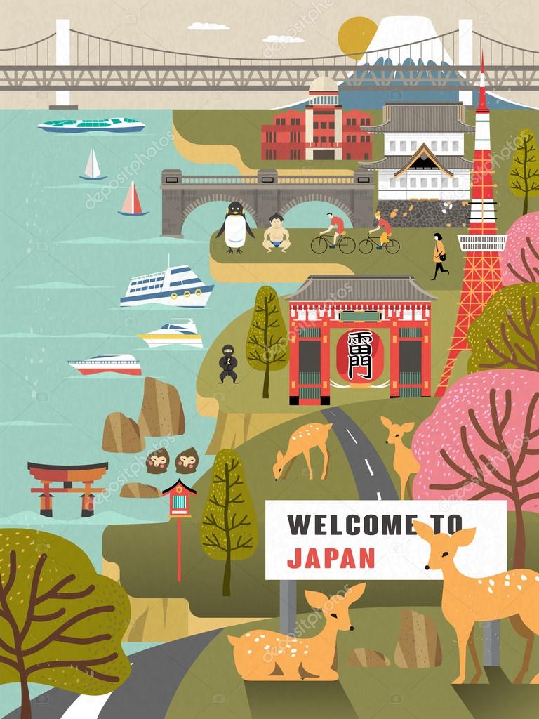 Attractive Japan Travel Poster Stock Illustration - Download Image