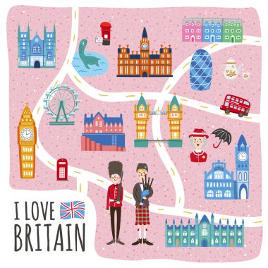 United Kingdom walking map clipart