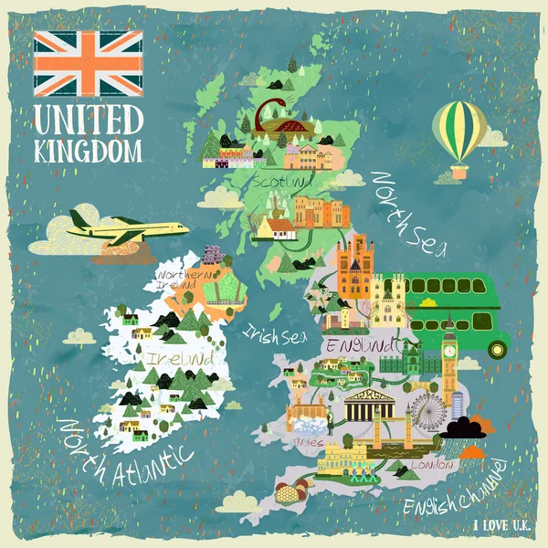 United Kingdom travel map — Stock Vector