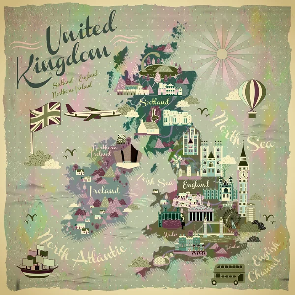 United Kingdom travel map — Stock Vector