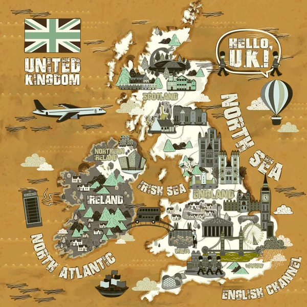 Mappa del viaggio Regno Unito — Vettoriale Stock