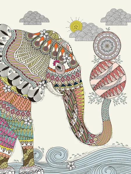 Страница раскраски слонов для взрослых — стоковый вектор