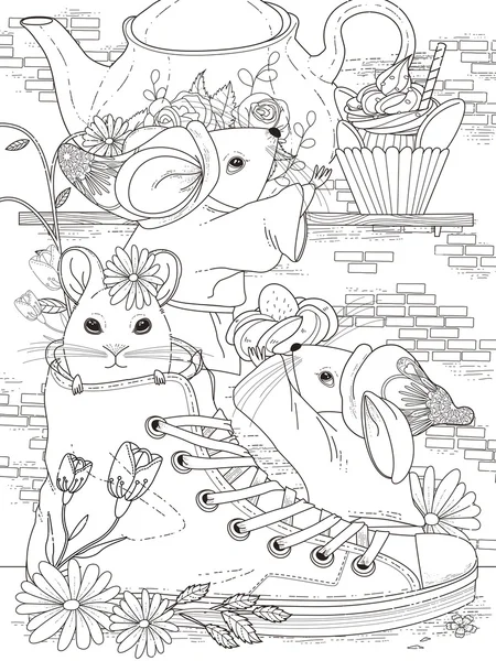 Souris coloriage adulte — Image vectorielle