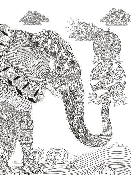 Elefante adulto colorir página —  Vetores de Stock