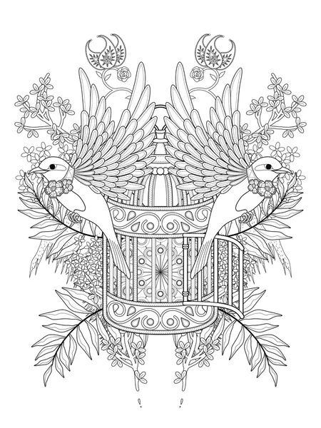 Coloriage adulte oiseau — Image vectorielle