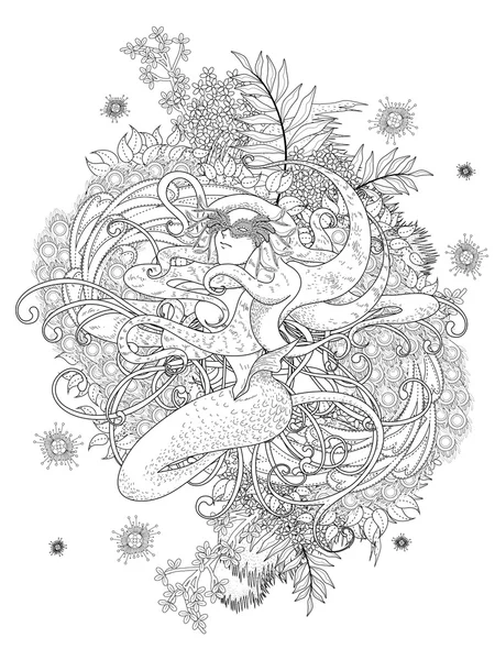 Mermaid adult coloring page — Stock Vector