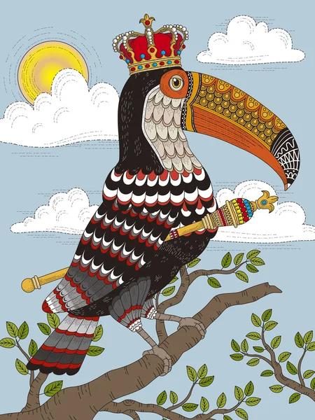 Βασιλιάς toucan ενηλίκων χρωματισμός σελίδα — Διανυσματικό Αρχείο