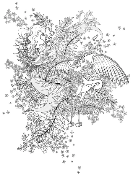 Oiseaux coloriage adulte — Image vectorielle