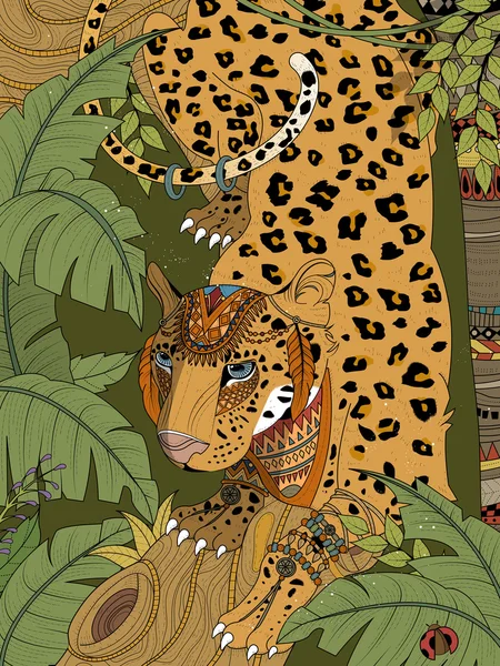 Λεοπάρδαλη ζούγκλα χρωματισμός σελίδα — Διανυσματικό Αρχείο