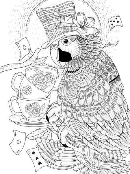 Magician Parrot adult coloring page — стоковый вектор
