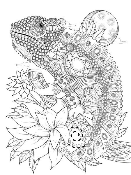 Chameleonb coloriage adulte — Image vectorielle