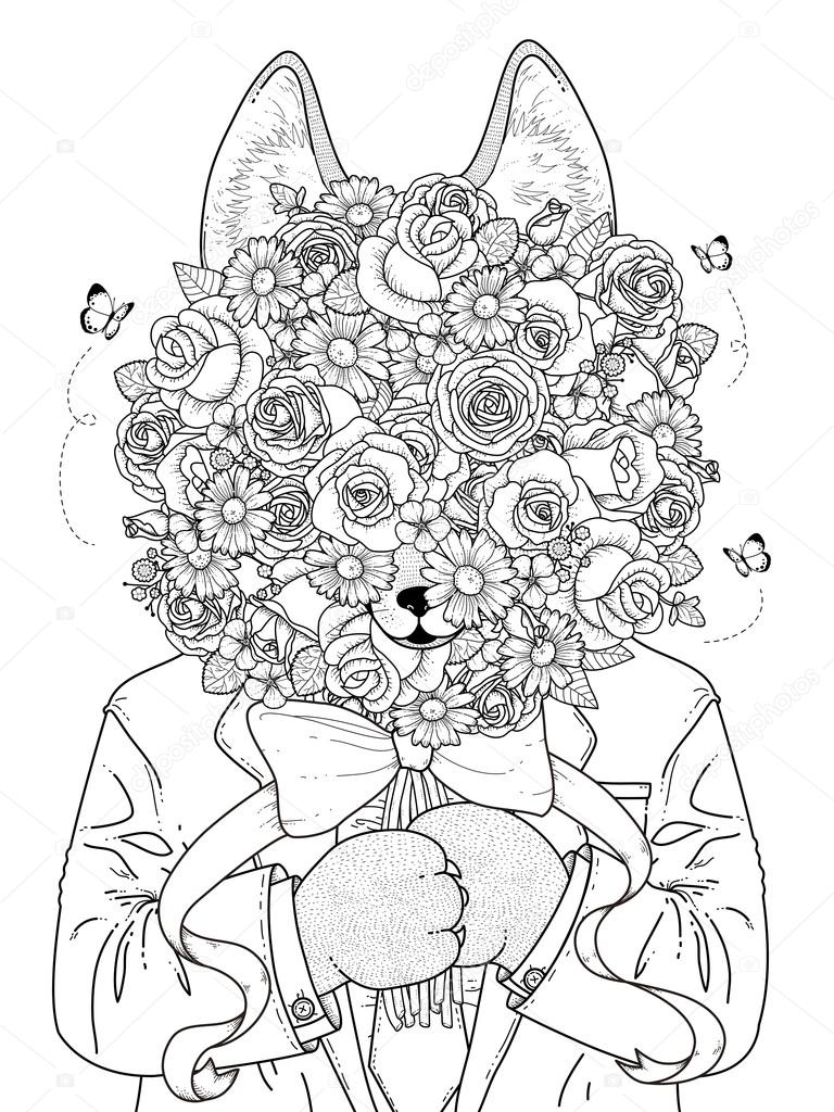 wolf adult coloring page
