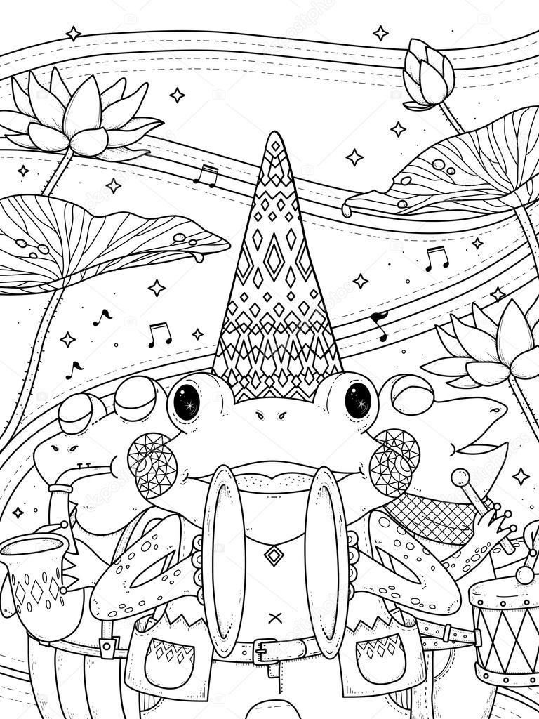 frogs music band adult coloring page
