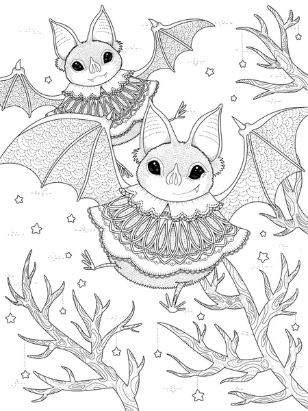 Lovely bat adult coloring page — Stock Vector