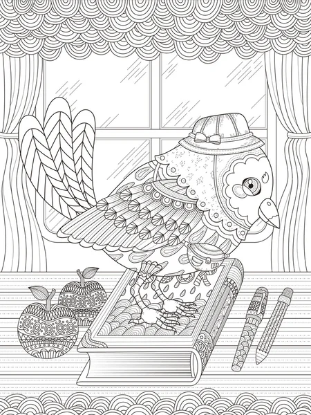 Adorable oiseau adulte coloriage page — Image vectorielle