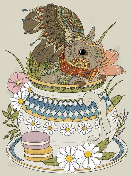 Adorable écureuil adulte coloriage page — Image vectorielle