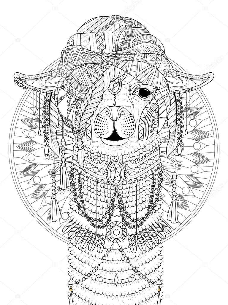 Alpaca Volwassen Kleurplaat Stockvector Kchungtw 108989988