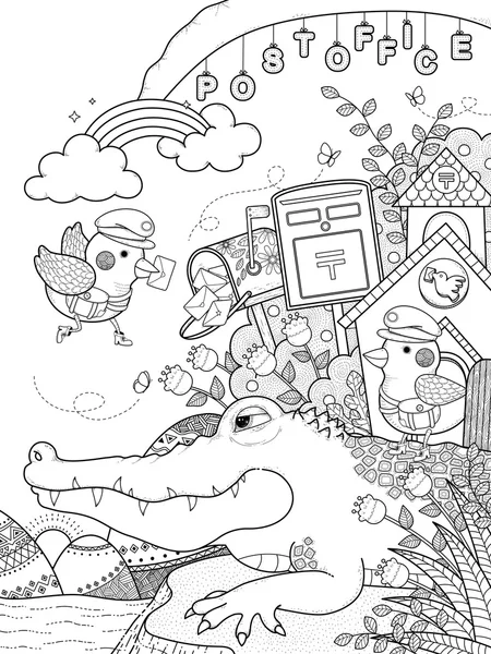 Alligator mignon coloriage adulte — Image vectorielle