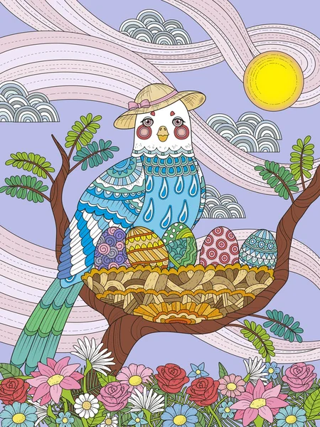 Dame oiseau coloriage adulte — Image vectorielle